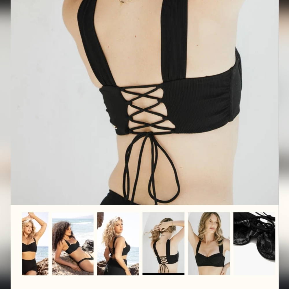 Boardwalk Bombshell Bikini Top- Black Rib